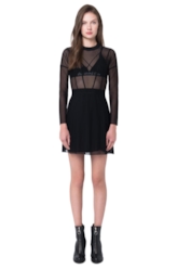 Vestido Recortes Tule Preto