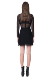 Vestido Recortes Tule Preto