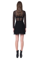 Vestido Recortes Tule Preto