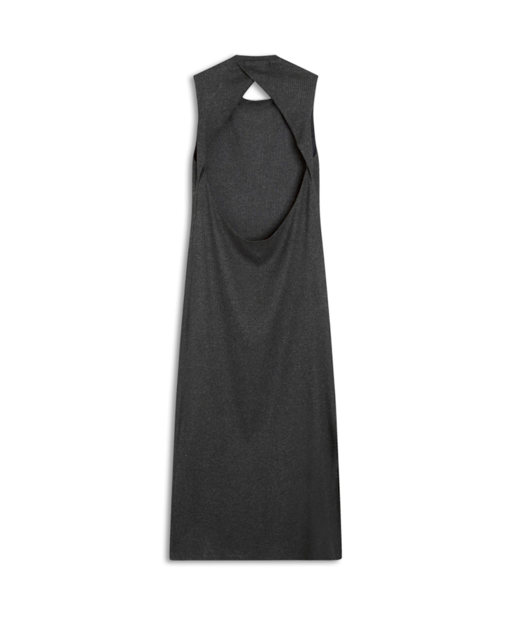 Vestido Regata Viscocrepe Mescla Slit Preto