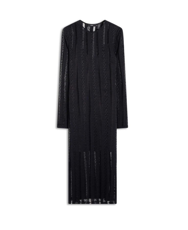 Vestido Renda Palito Midi Preto