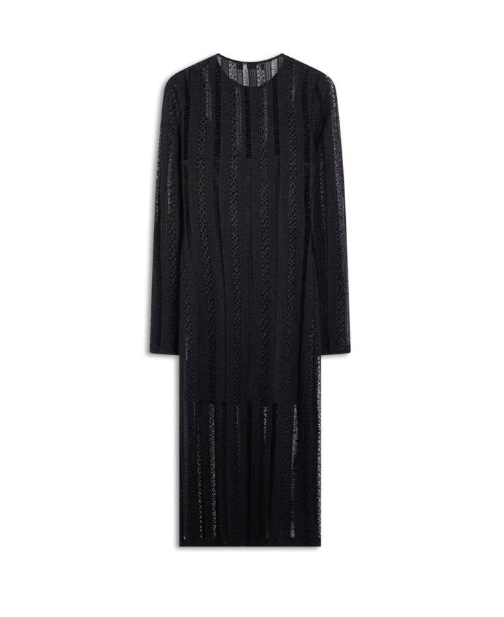Vestido Renda Palito Midi Preto