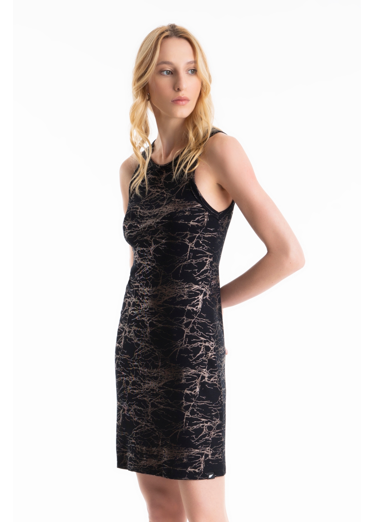 Vestido Rib Dress Mettalic Foil Preto