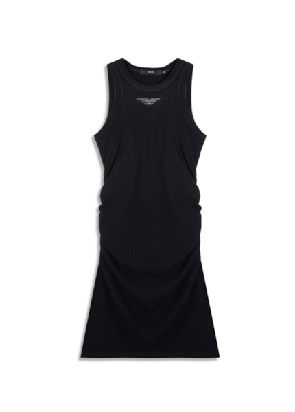 Vestido Rib Easa Hotfix Dress Franzido Preto