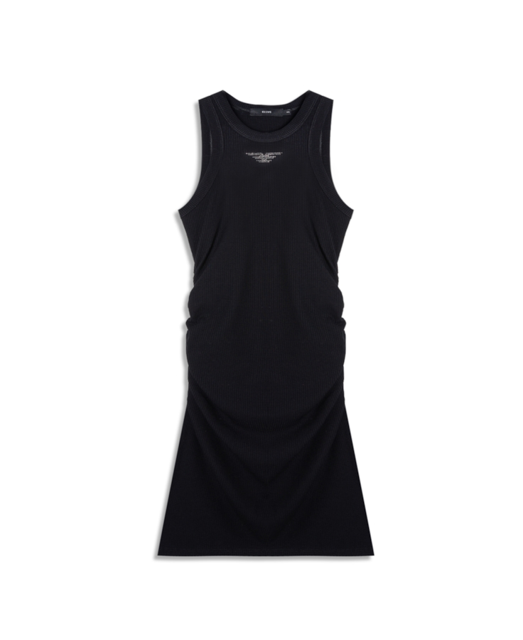 Vestido Rib Easa Hotfix Dress Franzido Preto