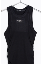 Vestido Rib Easa Hotfix Dress Franzido Preto