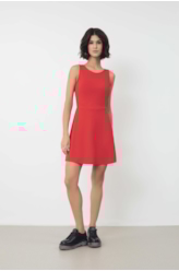 Vestido Scuba Crepe Neckline Vermelho