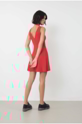 Vestido Scuba Crepe Neckline Vermelho