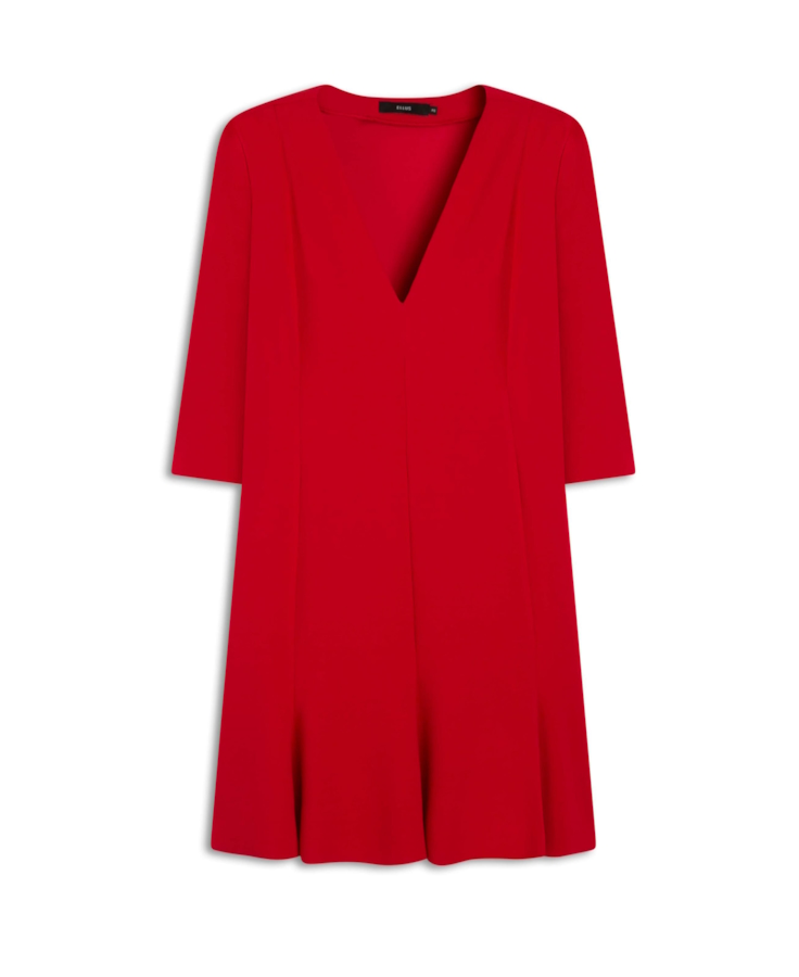 Vestido Scuba Crepe Neckline Vermelho