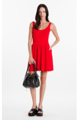Vestido Scuba Crepe Recortes Evase Curto Vermelho