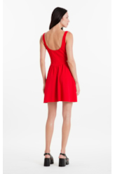 Vestido Scuba Crepe Recortes Evase Curto Vermelho