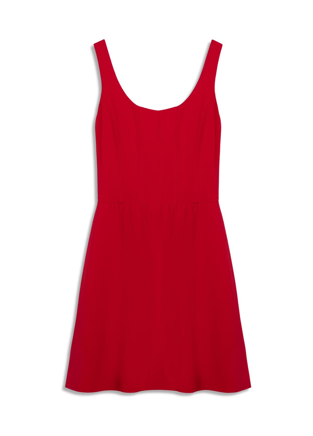 Vestido Scuba Crepe Recortes Evase Curto Vermelho