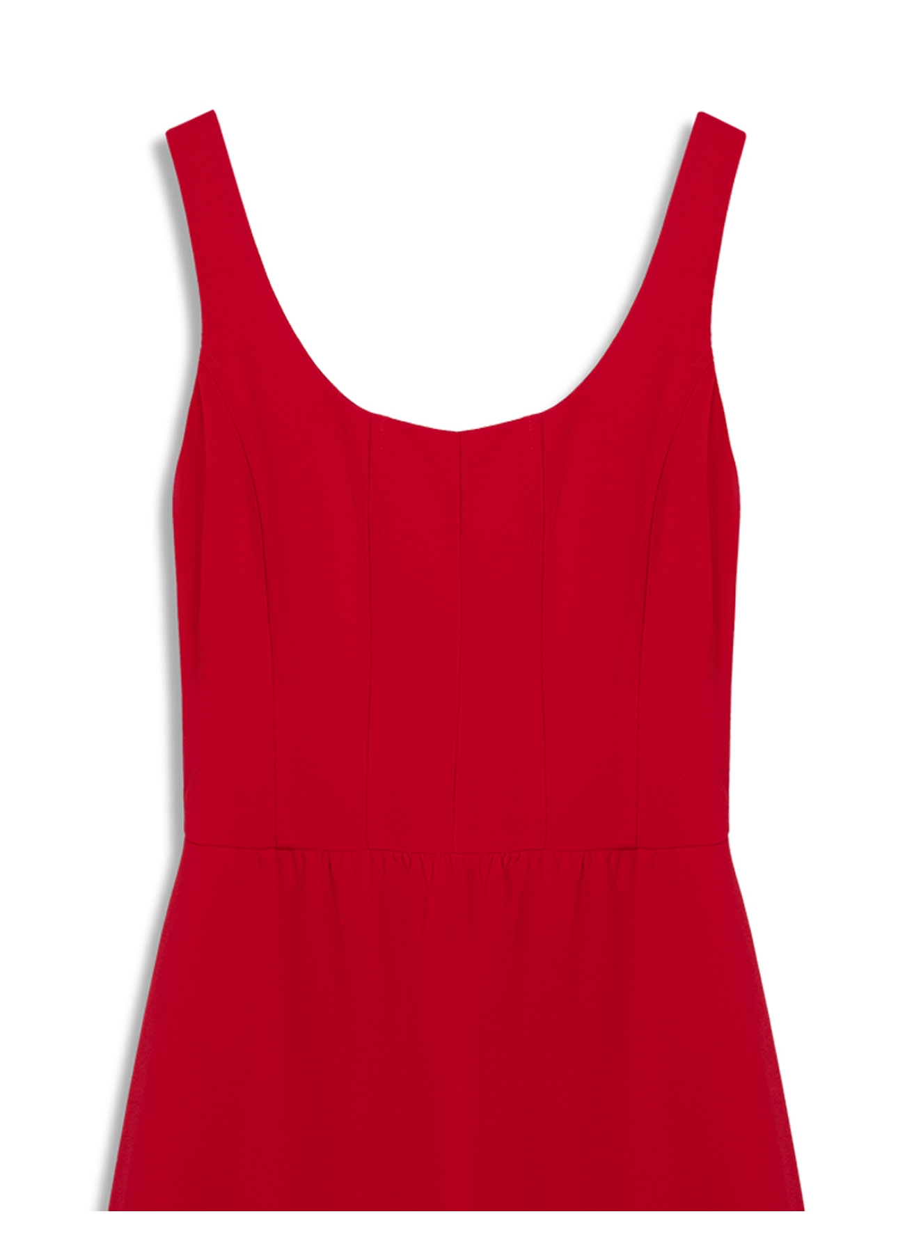 Vestido Scuba Crepe Recortes Evase Curto Vermelho