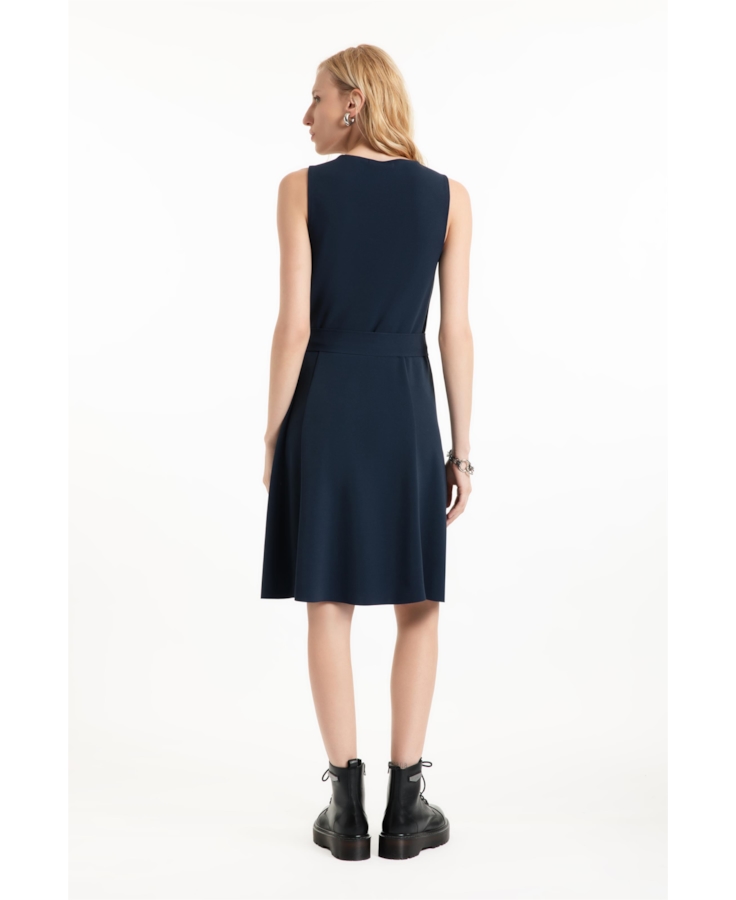 Vestido Scuba Crepe v Neckline Curto Marinho