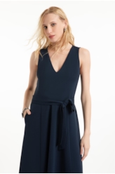 Vestido Scuba Crepe v Neckline Curto Marinho