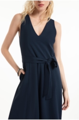 Vestido Scuba Crepe v Neckline Curto Marinho