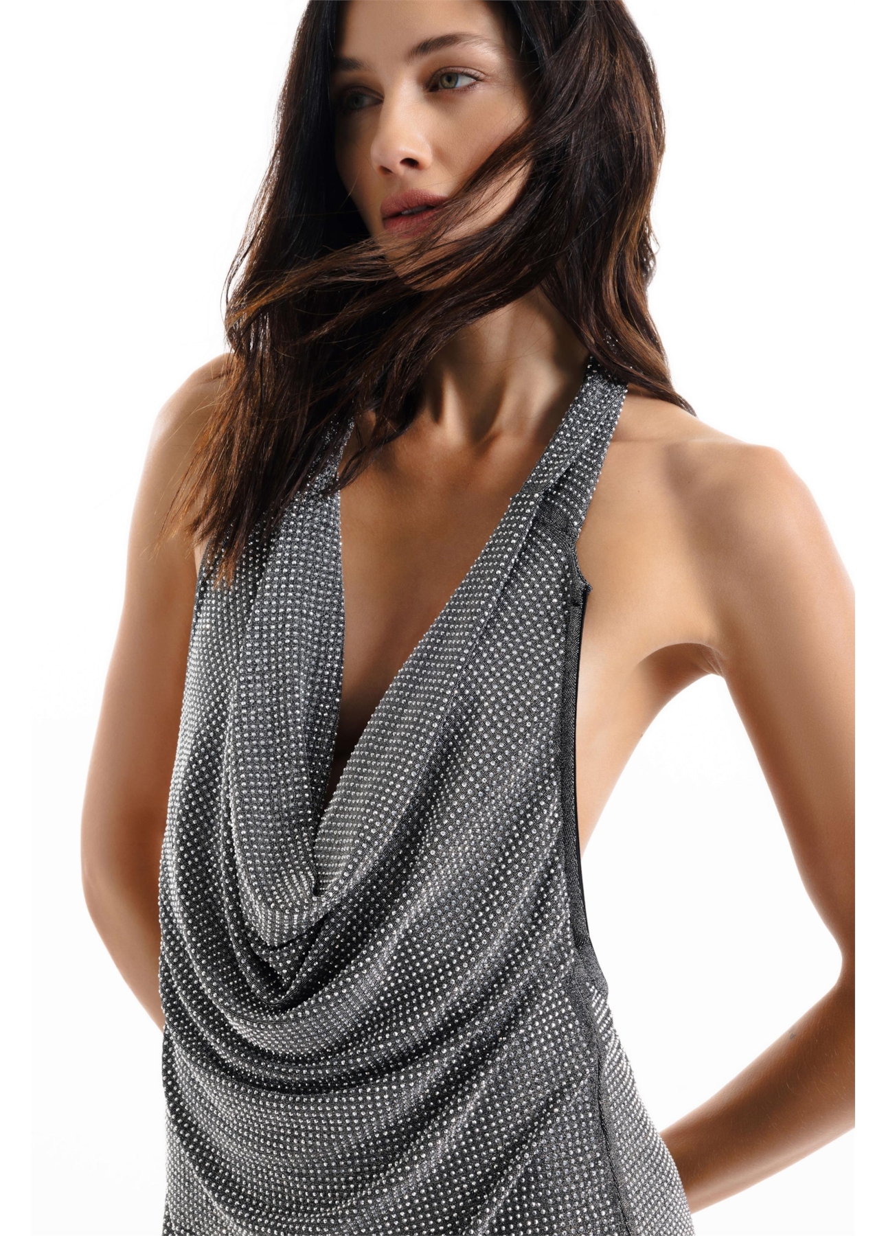 Vestido Shine Hotfix Prata