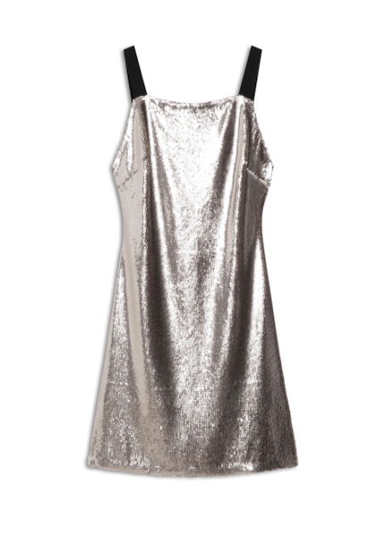 Vestido Shine Squins Square Neckline Prata
