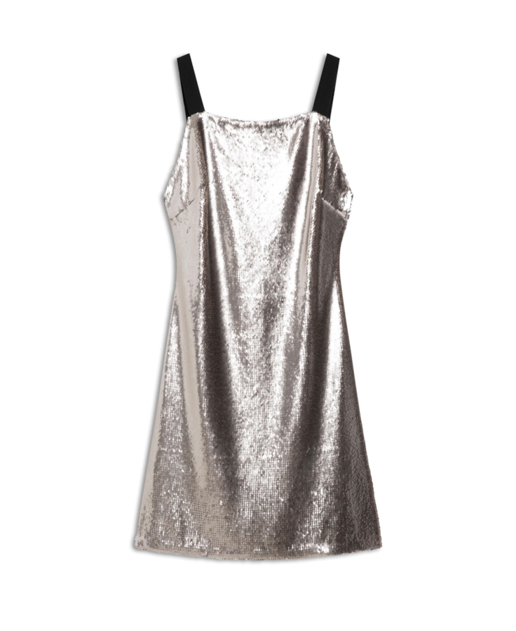 Vestido Shine Squins Square Neckline Prata