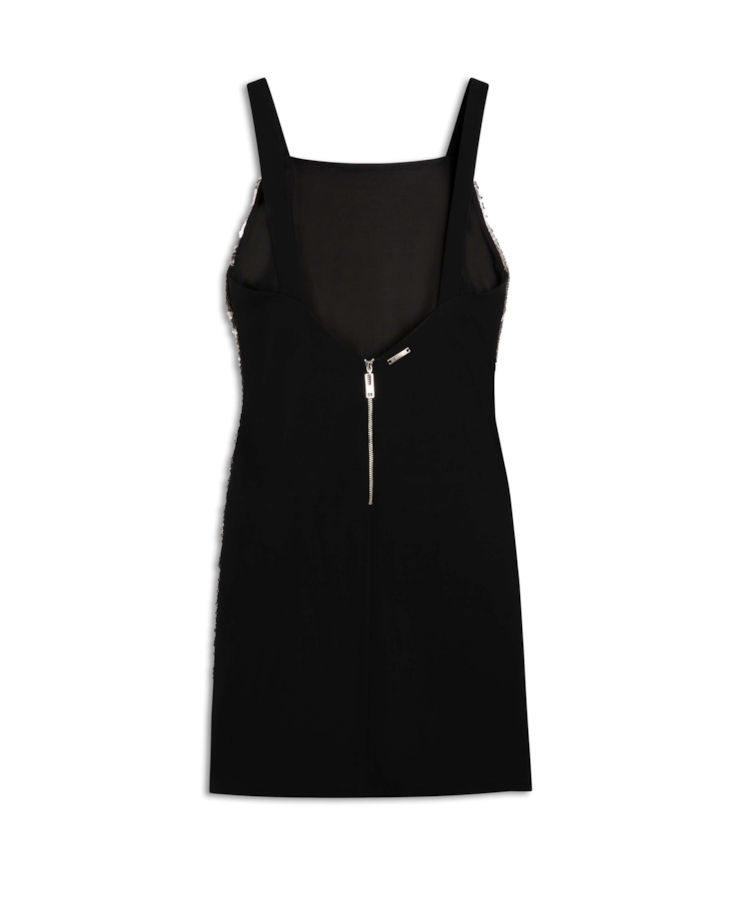 Vestido Shine Squins Square Neckline Prata