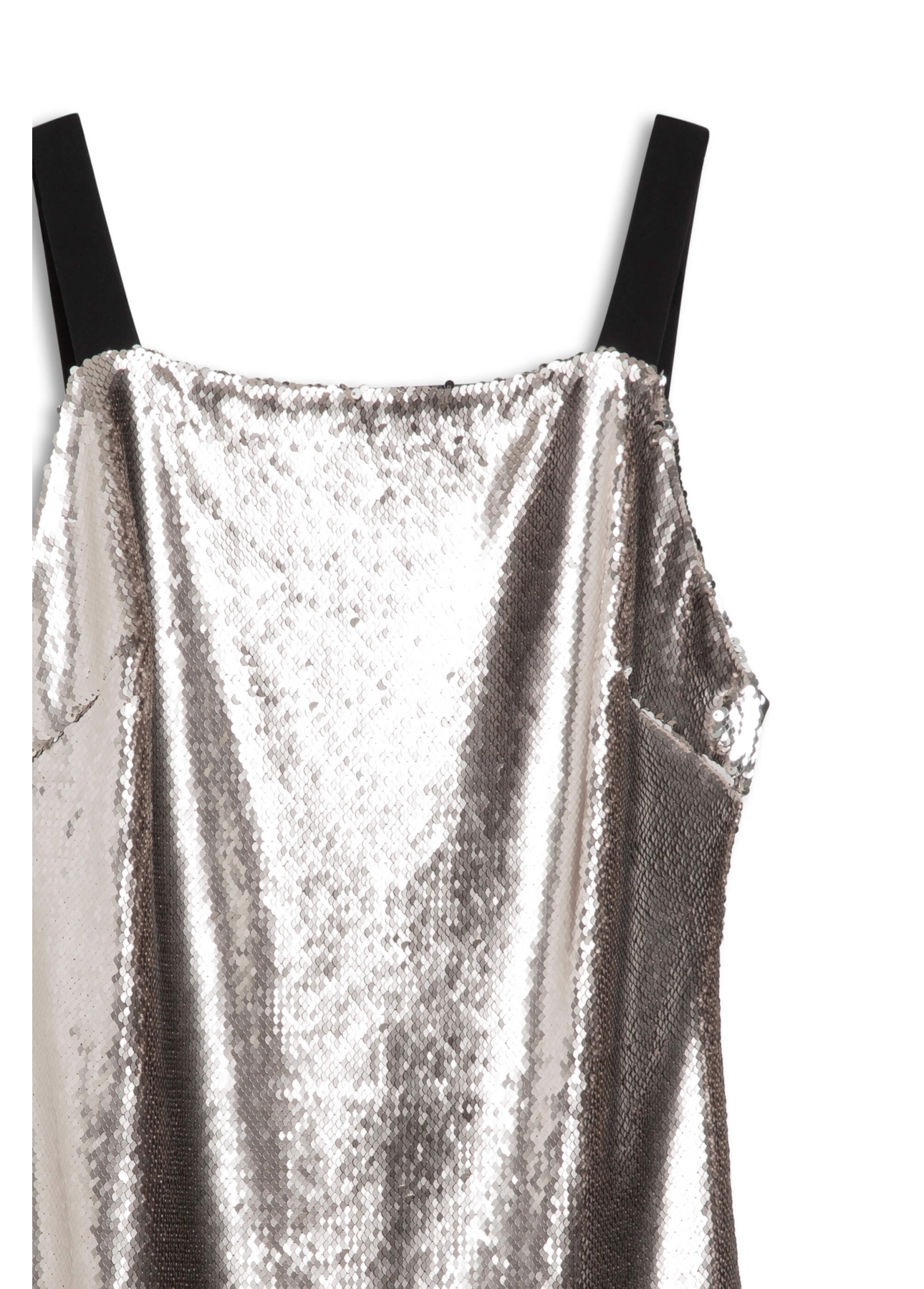 Vestido Shine Squins Square Neckline Prata