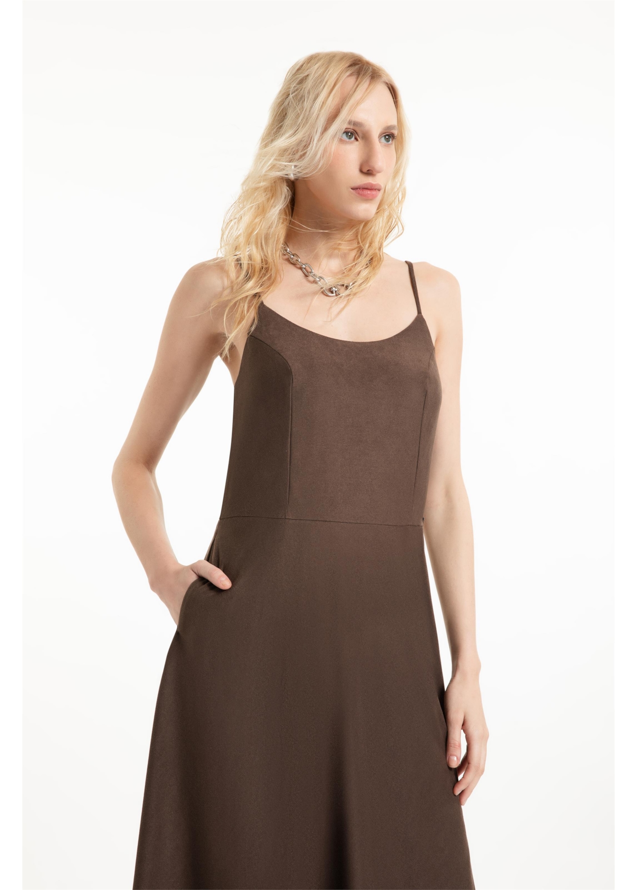 Vestido Suede Strapp Marrom