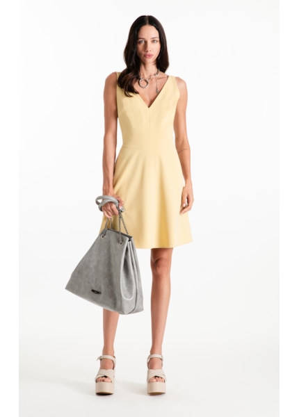 Vestido Tailoring v Neckline Curto Trigo