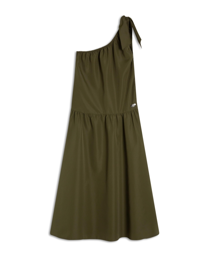 Vestido Techno Speed One Shoulder Knee Musgo