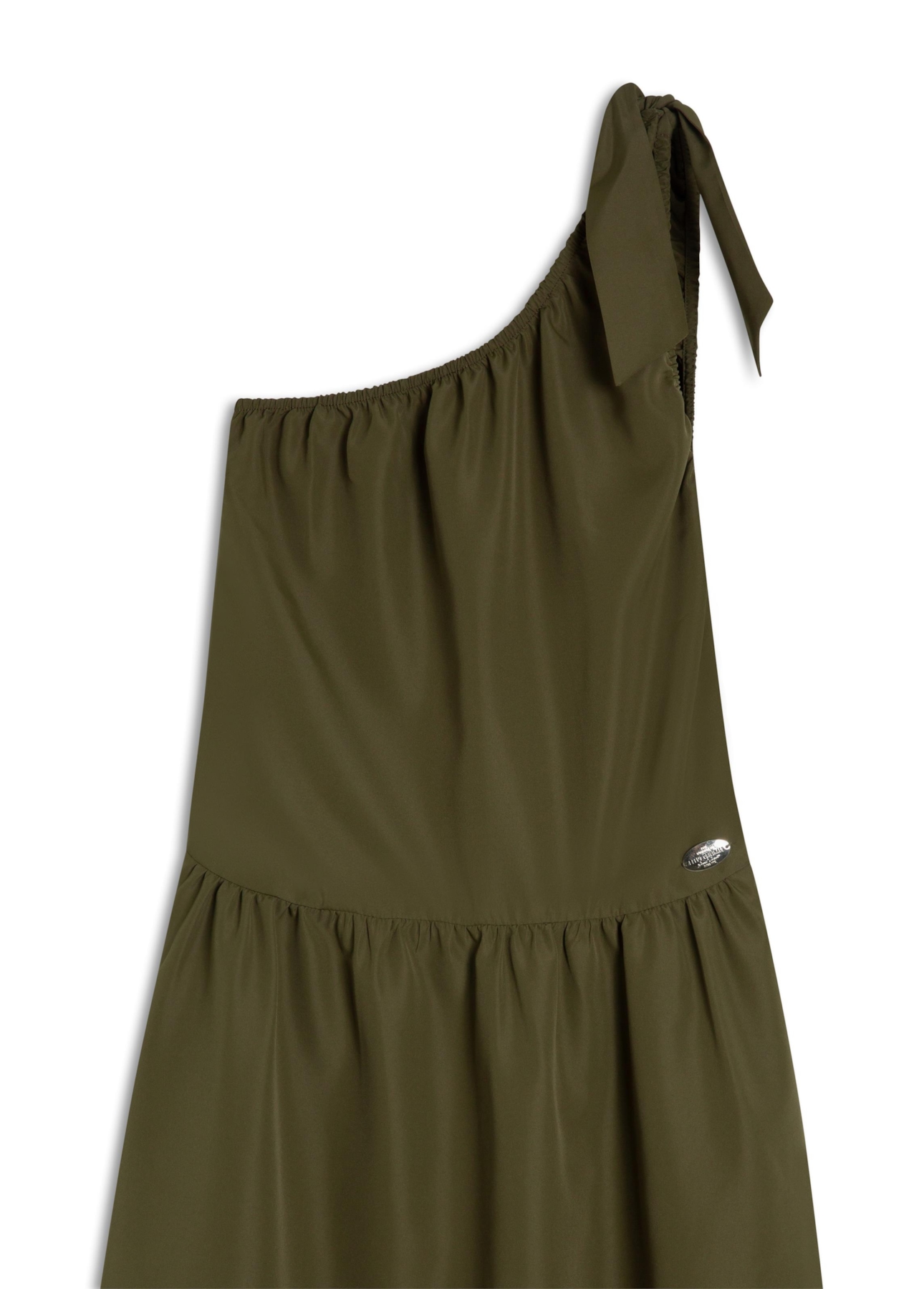 Vestido Techno Speed One Shoulder Knee Musgo