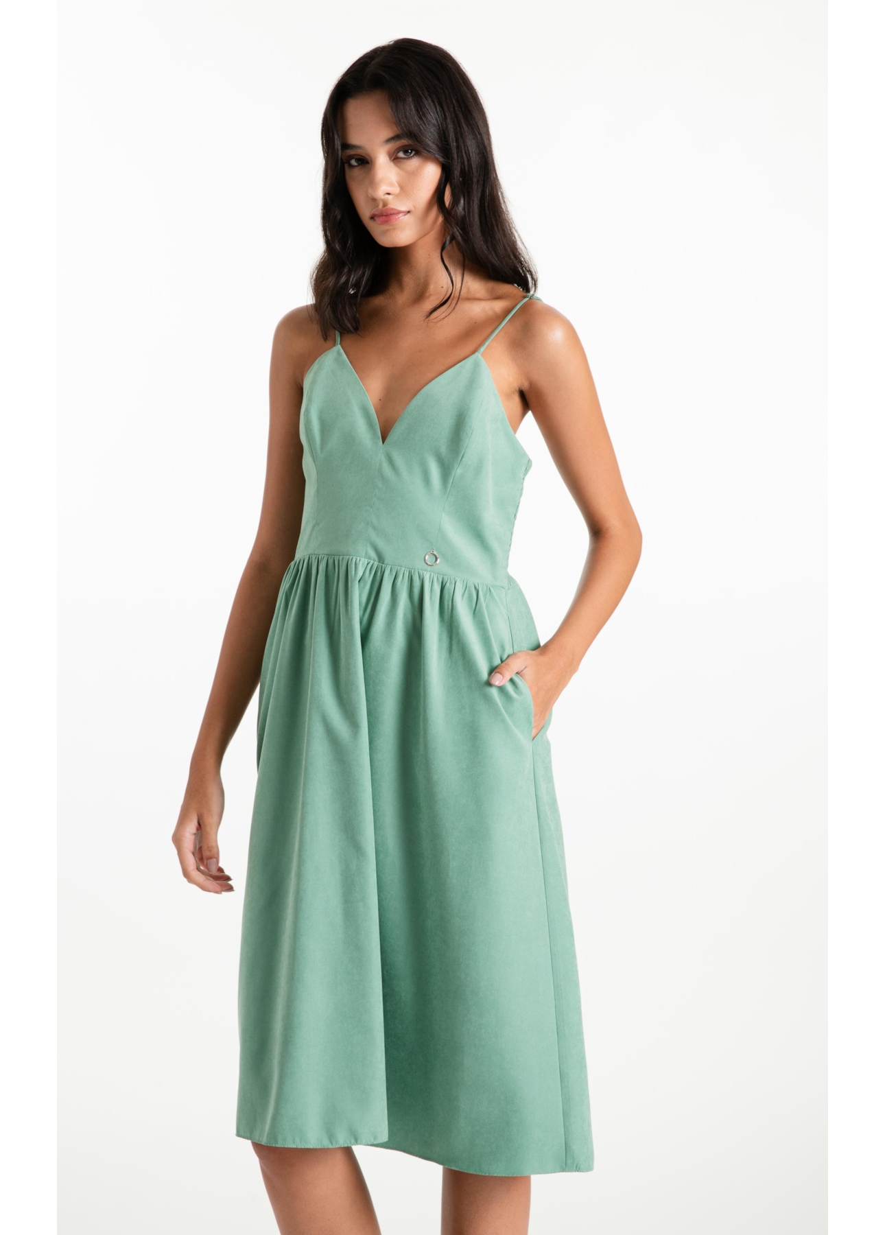 Vestido Techno Suede Strapp v Mini Verde Maca