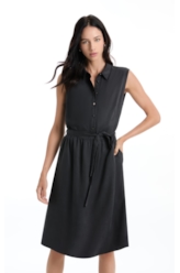 Vestido Tencel Chemise Midi Preto