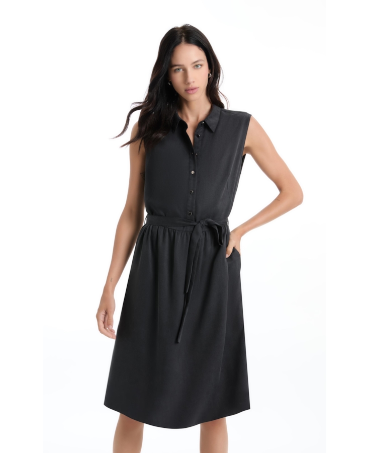 Vestido Tencel Chemise Midi Preto
