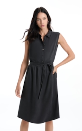Vestido Tencel Chemise Midi Preto