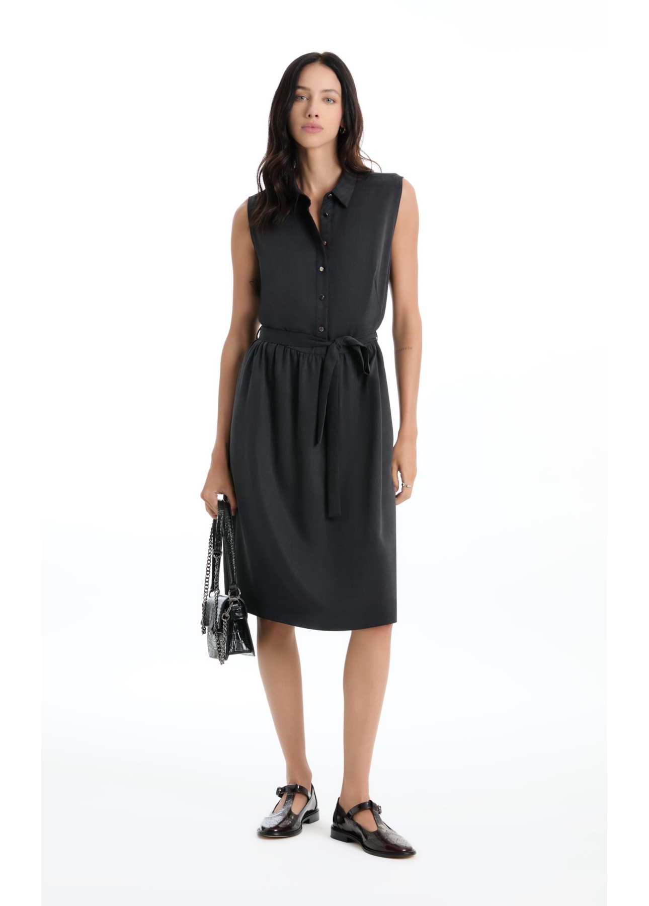 Vestido Tencel Chemise Midi Preto
