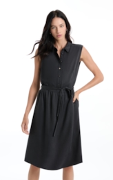 Vestido Tencel Chemise Midi Preto