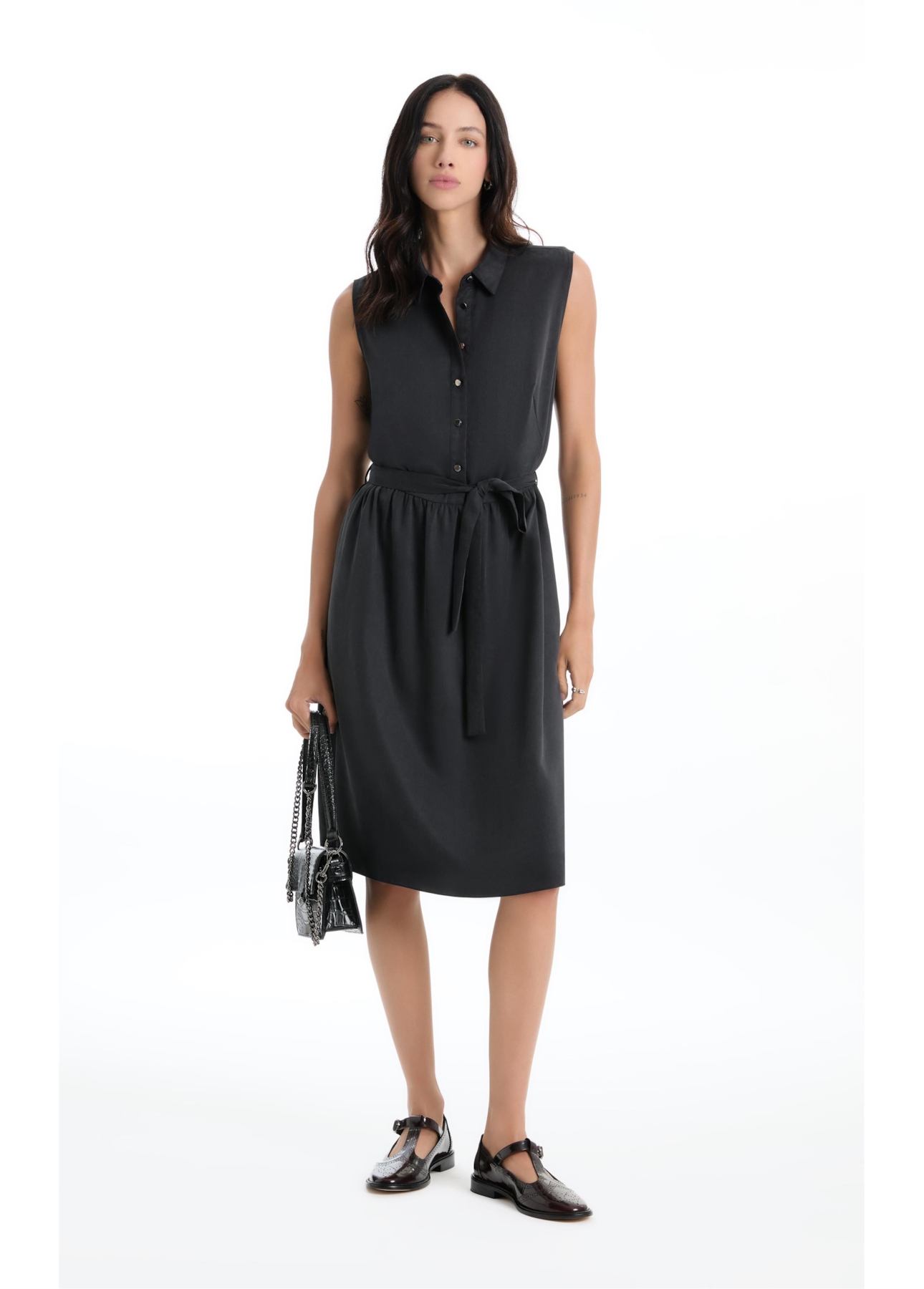 Vestido Tencel Chemise Midi Preto