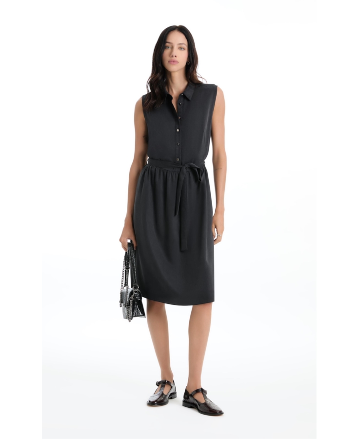 Vestido Tencel Chemise Midi Preto