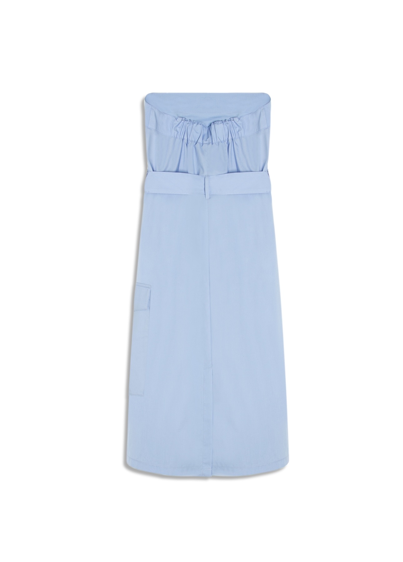 Vestido Tricoline Strapless Knee Azul Claro