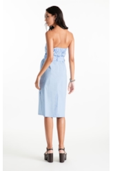 Vestido Tricoline Strapless Knee Azul Claro