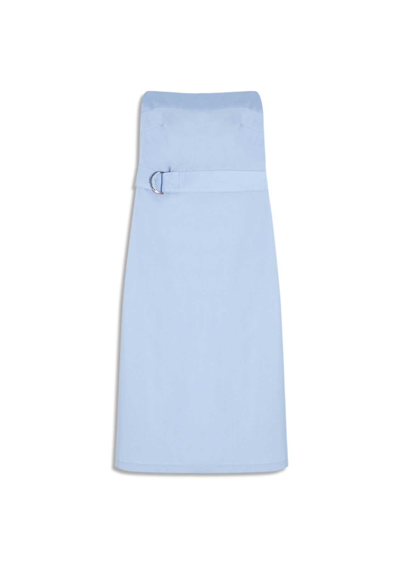 Vestido Tricoline Strapless Knee Azul Claro