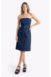 Vestido Tricoline Strapless Knee Dark Navy