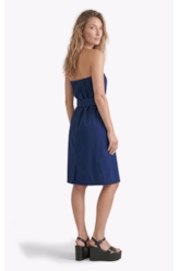 Vestido Tricoline Strapless Knee Dark Navy