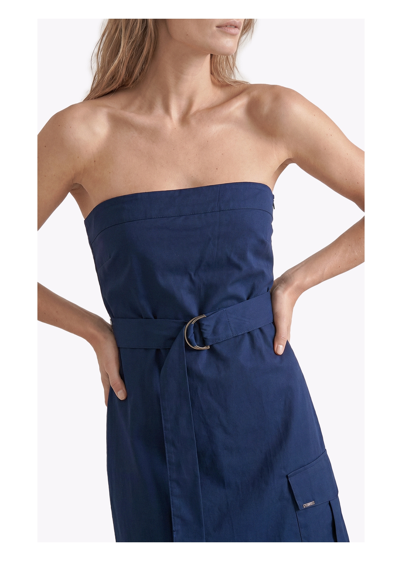 Vestido Tricoline Strapless Knee Dark Navy