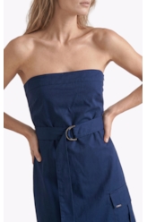 Vestido Tricoline Strapless Knee Dark Navy