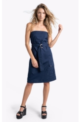 Vestido Tricoline Strapless Knee Dark Navy