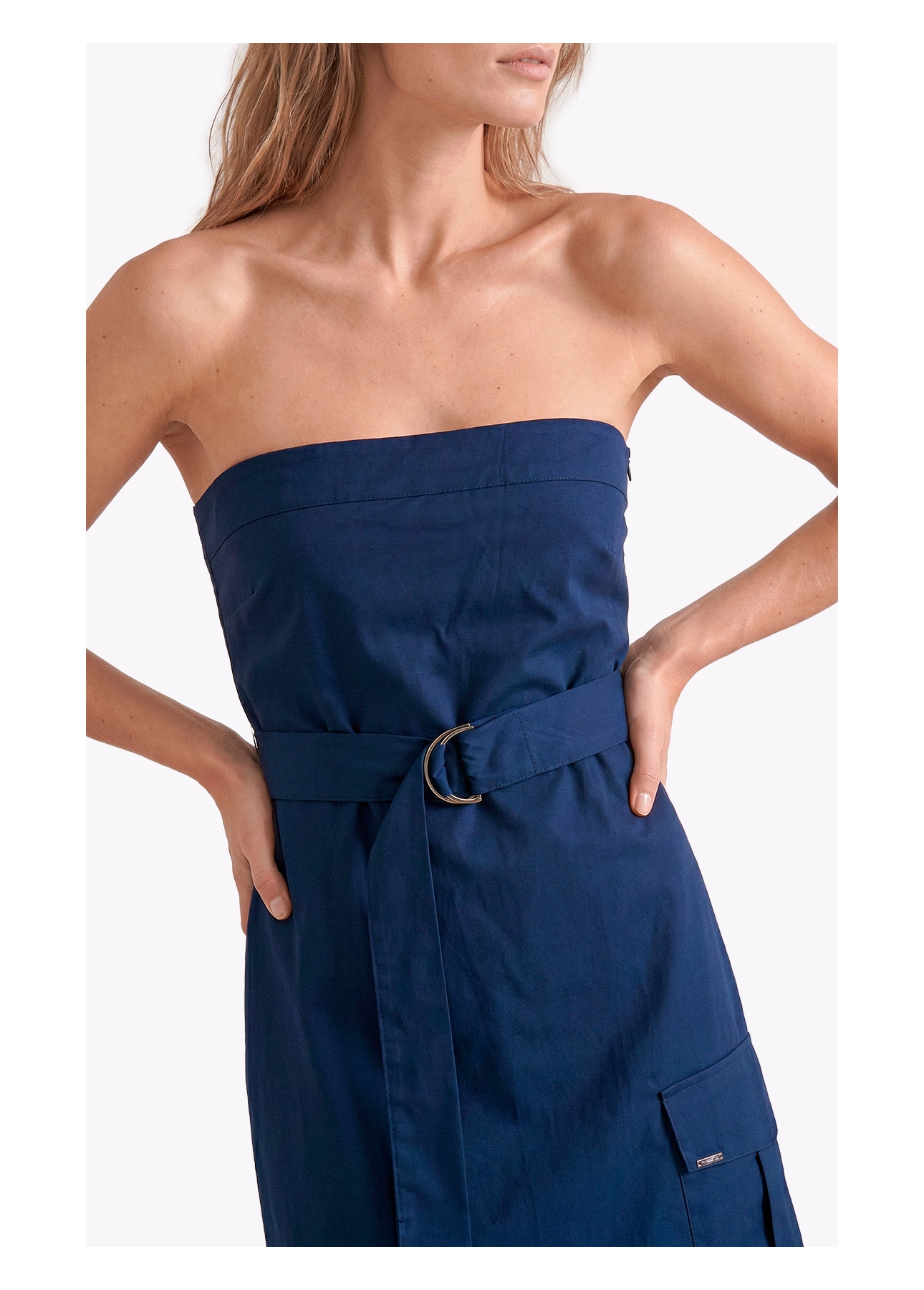 Vestido Tricoline Strapless Knee Dark Navy