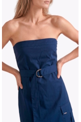 Vestido Tricoline Strapless Knee Dark Navy