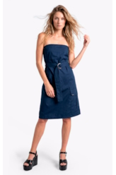 Vestido Tricoline Strapless Knee Dark Navy