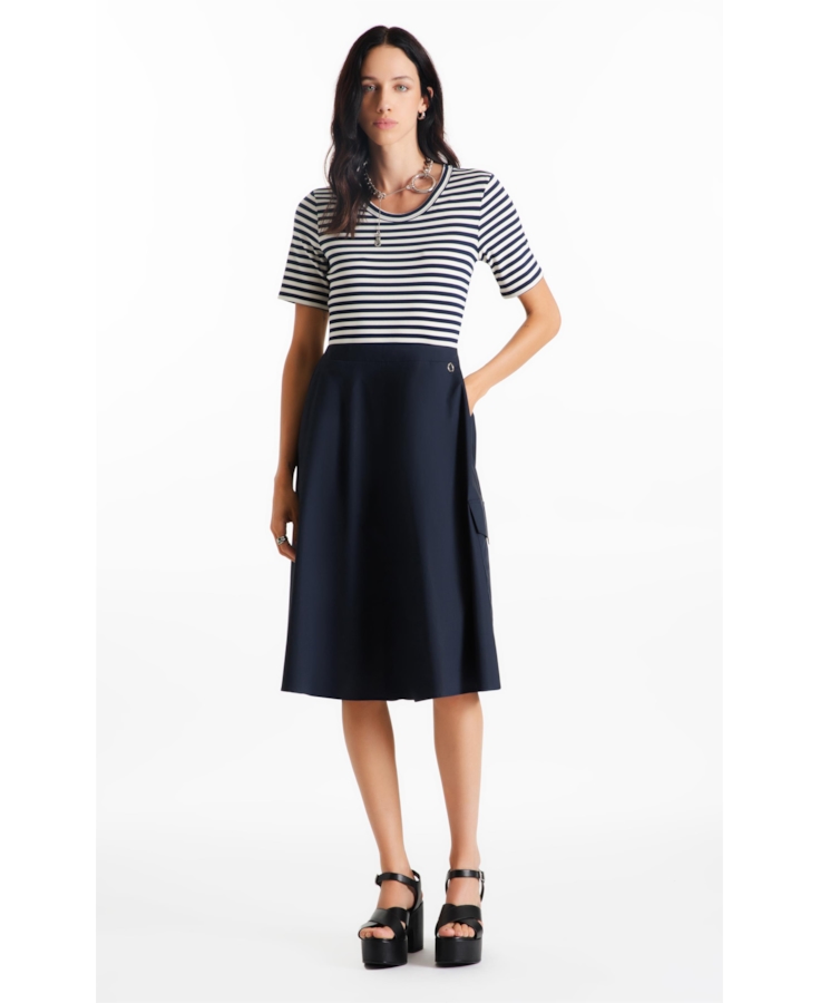 Vestido Tricoline Stripes Dark Navy