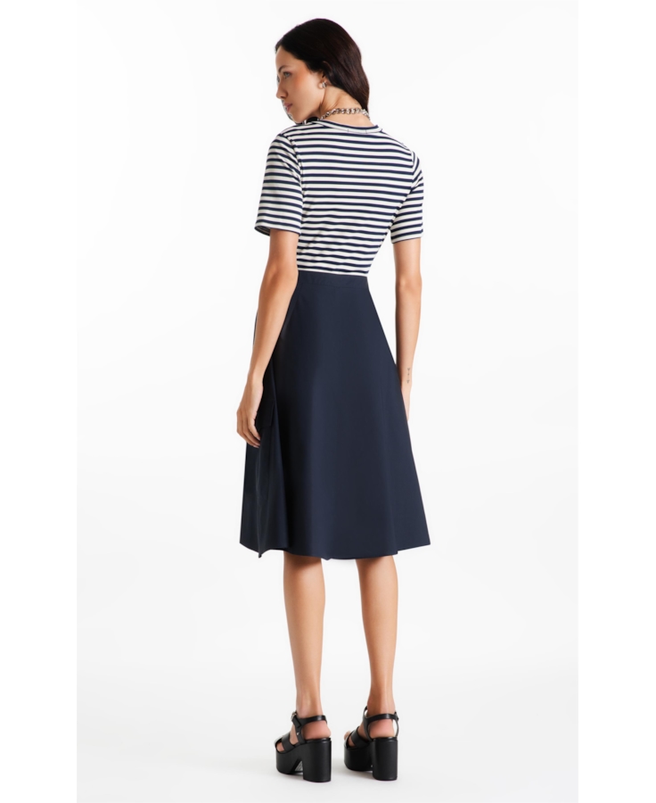 Vestido Tricoline Stripes Dark Navy